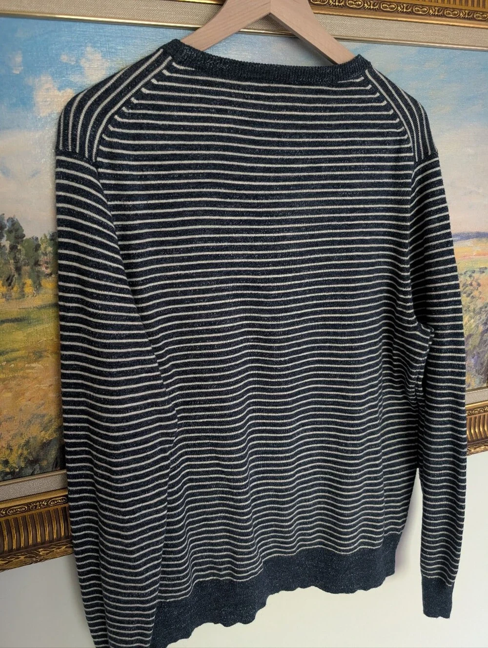 J. Crew Navy and White Striped Crewneck Sweater